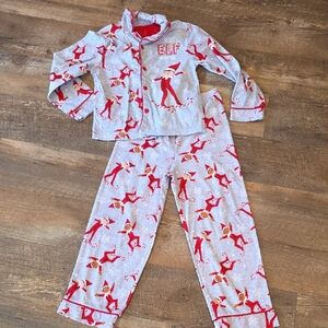 Kids Red Elf Print Pajama Set - Cozy Holiday Sleepwear Size 8